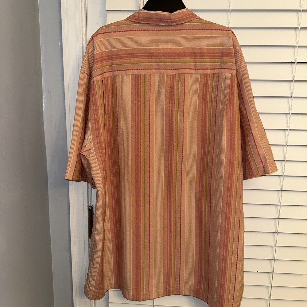 Tommy Bahama Shirt Mens Large Pink Striped 100% Silk Button Down Short Sleeve - Picture 2 of 3